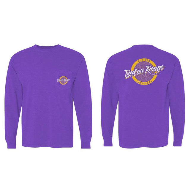Baton Rouge, Louisiana Circle Logo Long Sleeve Pocket Tee-Long Sleeve-Old Row U-Purple-S-Old Row