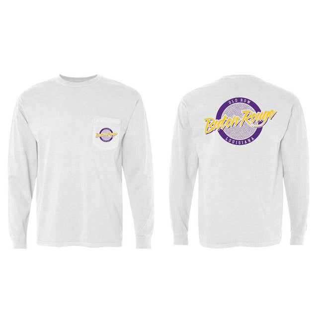 Baton Rouge, Louisiana Circle Logo Long Sleeve Pocket Tee-Long Sleeve-Old Row U-White-S-Old Row