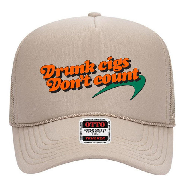 Drunk Cigs Don't Count Trucker Hat-Hats-The Novelty Collection-Khaki-One Size-Old Row