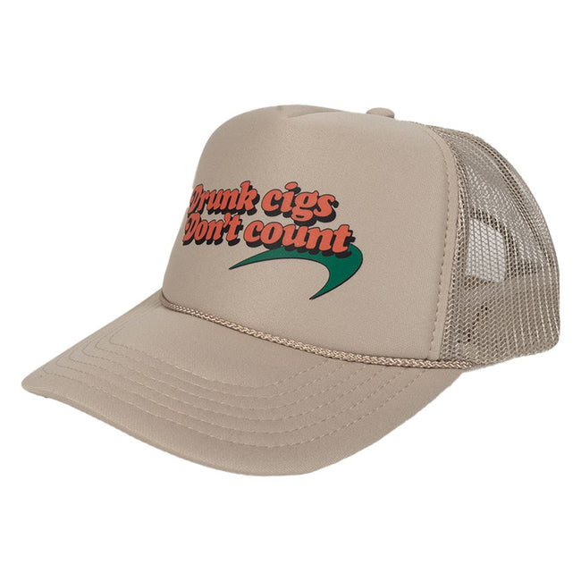 Drunk Cigs Don't Count Trucker Hat-Hats-The Novelty Collection-Khaki-One Size-Old Row