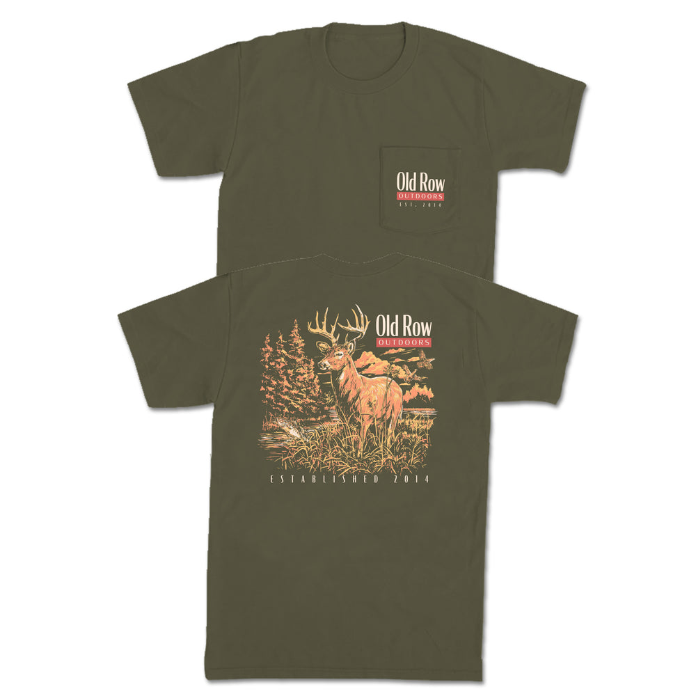 Old Row Outdoors Deer Scene Pocket Tee