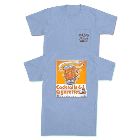 The Cocktails & Cigarettes Pocket Tee-T-Shirts-The Boozy Collection-Light Blue-S-Old Row