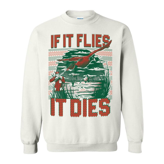 If It Flies It Dies Tacky Sweater-Tacky Sweaters-Old Row Outdoors-White-S-Old Row