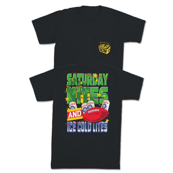 Saturday Nites and Ice Cold Lites Pocket Tee-T-Shirts-The Boozy Collection-Black-S-Old Row
