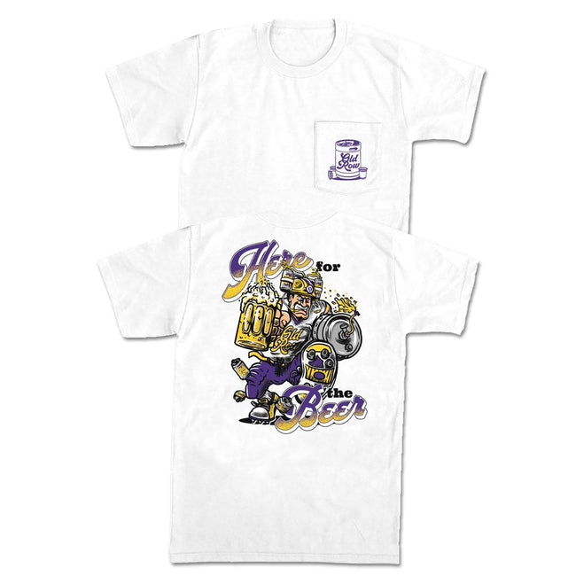 Here For The Beer Pocket Tee-T-Shirts-Old Row U-Purple/Yellow-S-Old Row