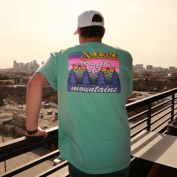The Smoking Mountains Pocket Tee-T-Shirts-The Novelty Collection-Old Row