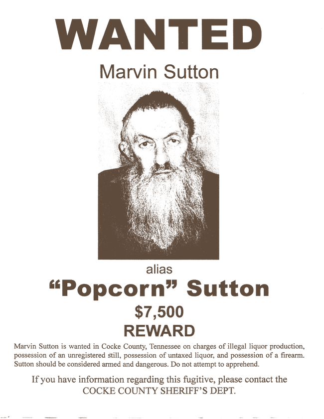 Popcorn Sutton Wanted Pocket Tee